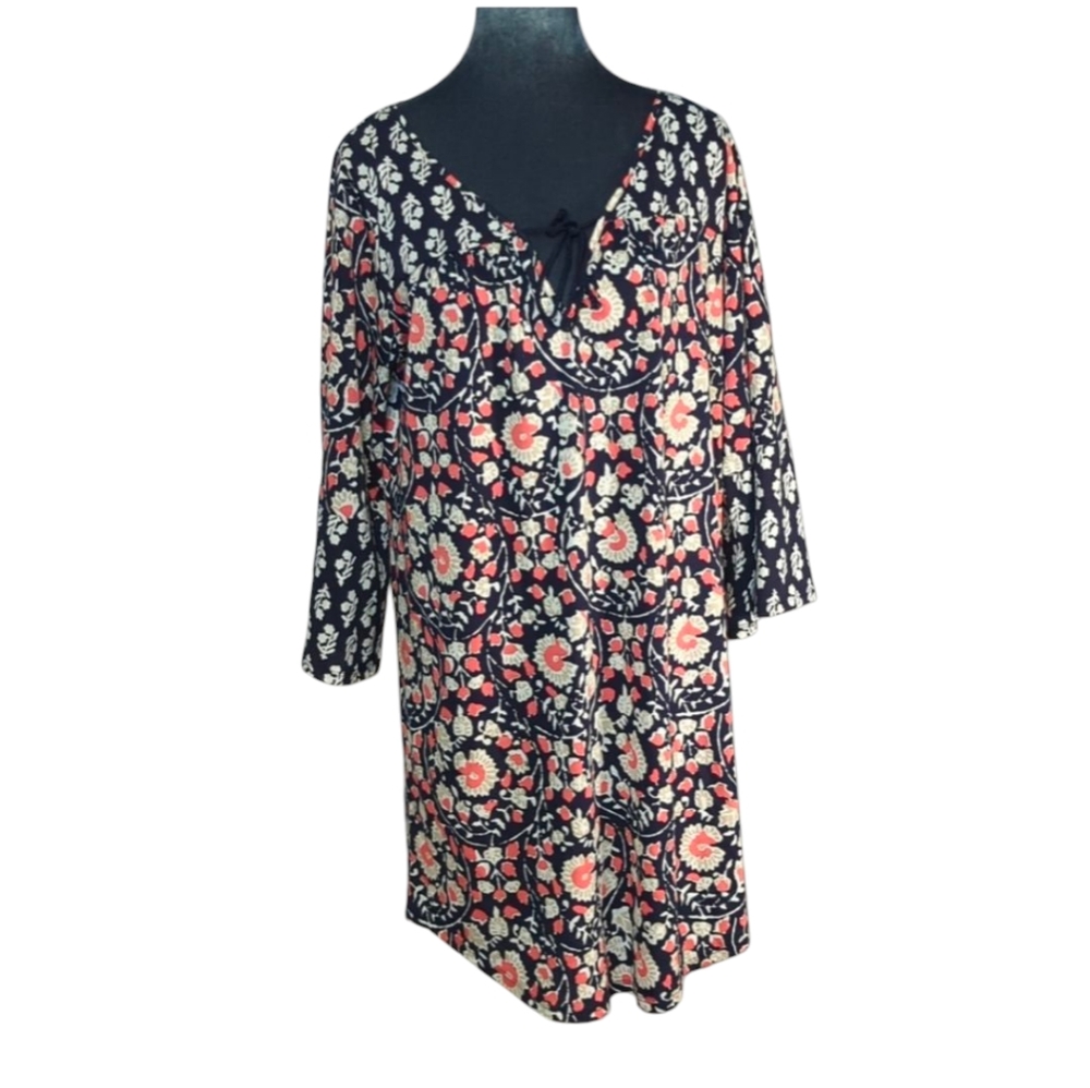 Lucky Brand Navy & Coral Floral Design Dress  Tunic Size S